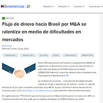 Flujo de dinero hacia Brasil por M&A se ralentiza en medio de dificultades en mercados